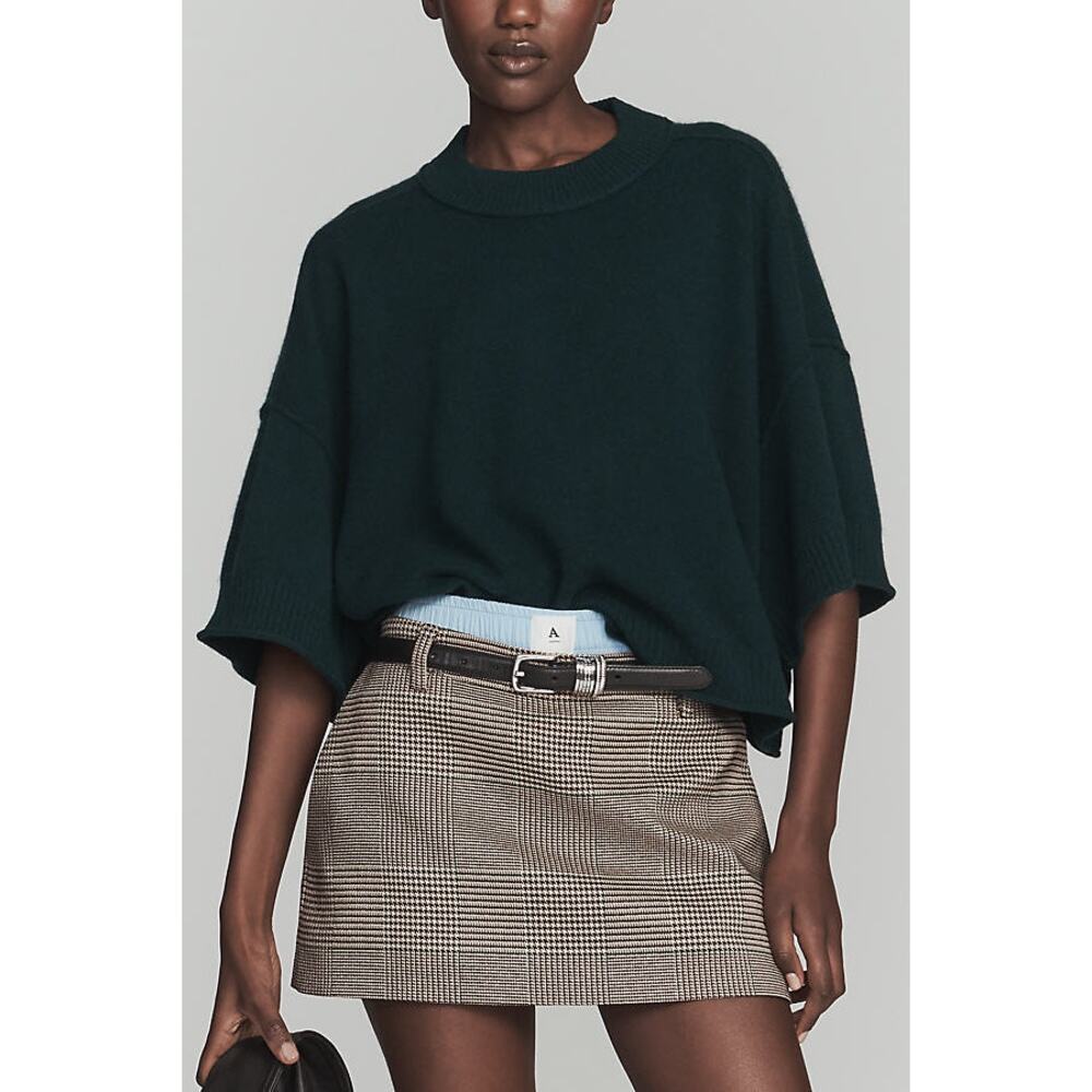 Anthropologie Goldie Crew-Neck Cashmere Sweater, EUC, Size LP, Green